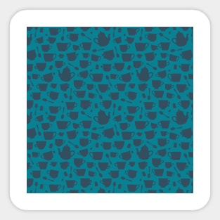 Teacup and Teapot Silhouettes- blue teal Sticker